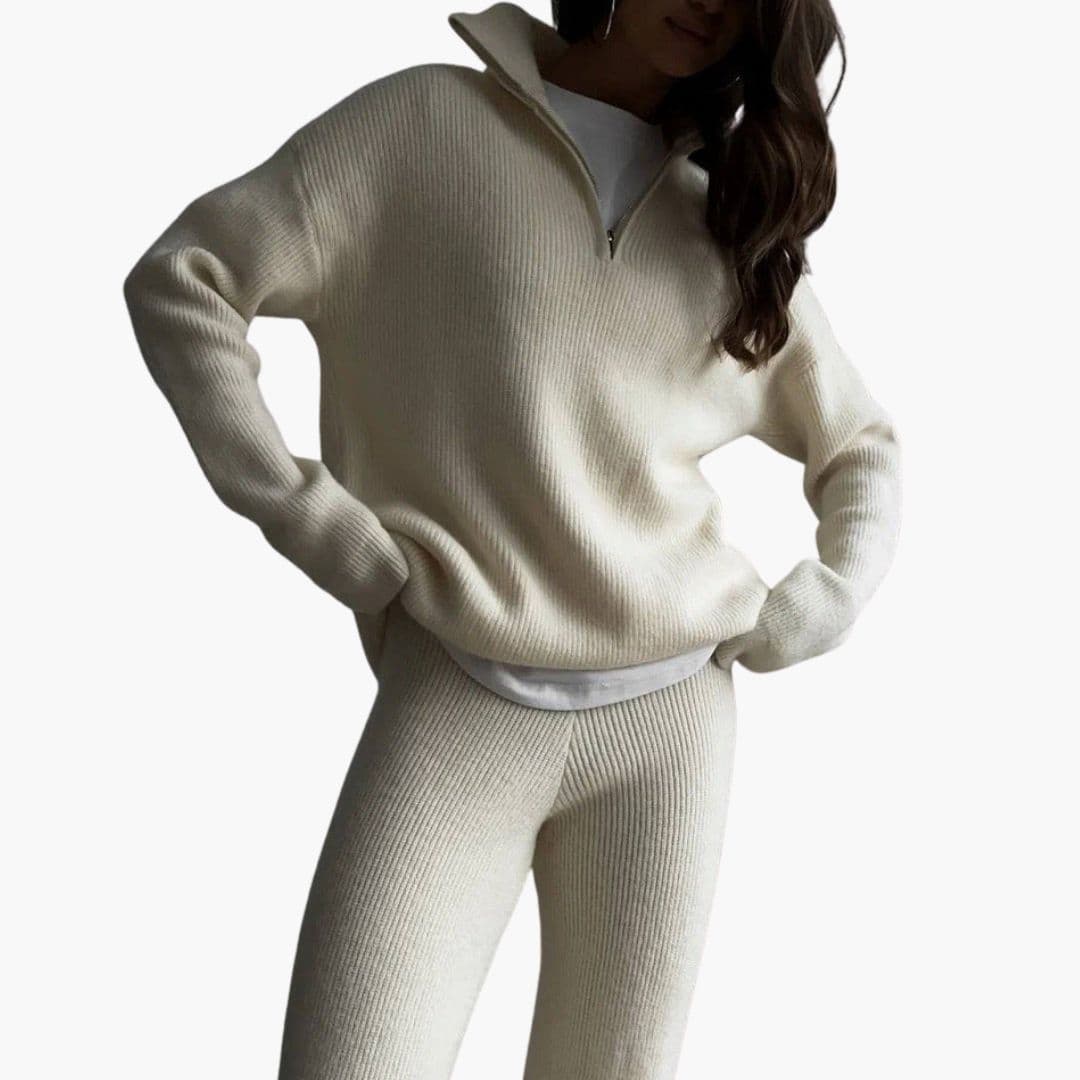 Suéter de mujer acanalado con cuello alto y cremallera corta