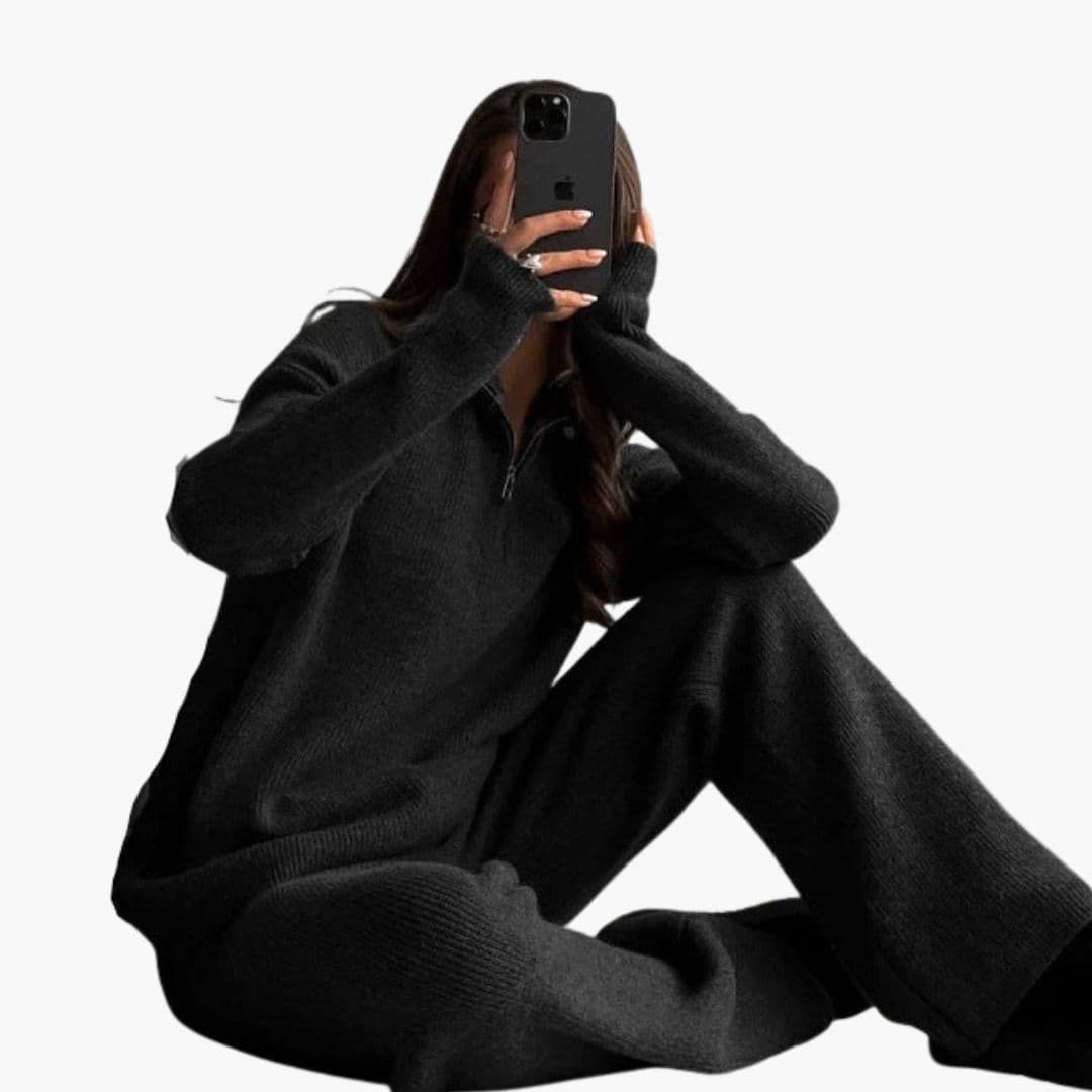 Suéter de mujer acanalado con cuello alto y cremallera corta