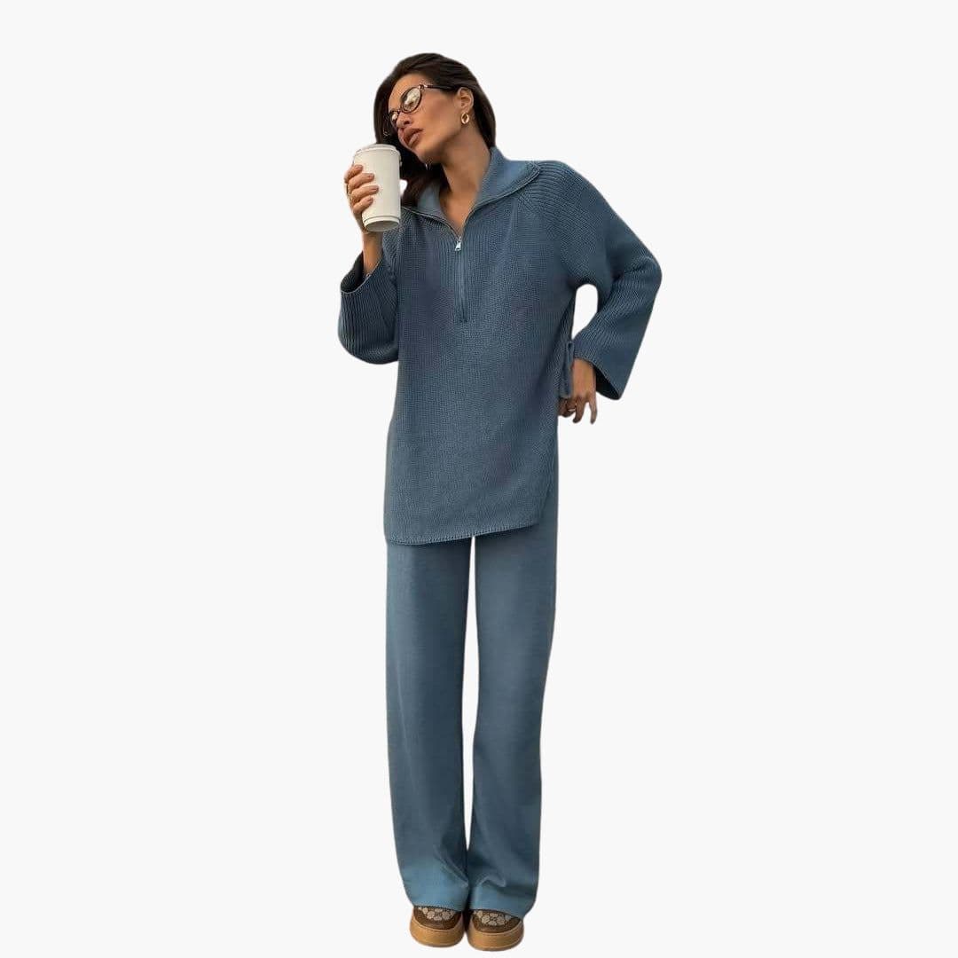 Pull feminino corte amplo com meio fecho éclair