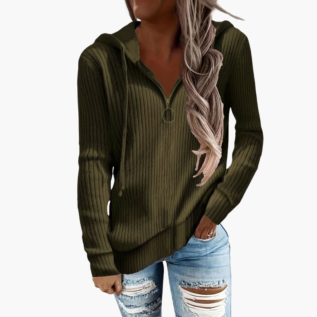 Suéter de mujer de punto con cuello alto y cierre con cremallera