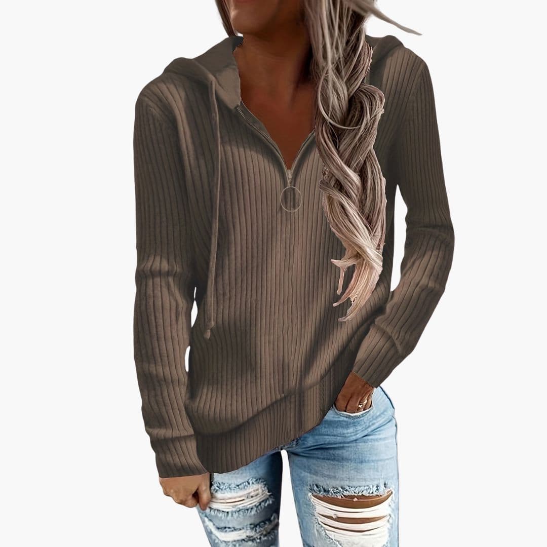 Suéter de mujer de punto con cuello alto y cierre con cremallera