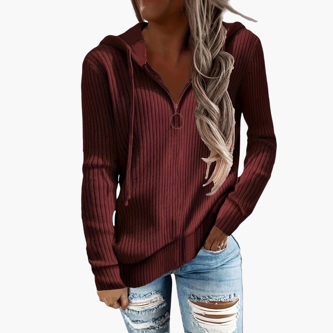 Suéter de mujer de punto con cuello alto y cierre con cremallera