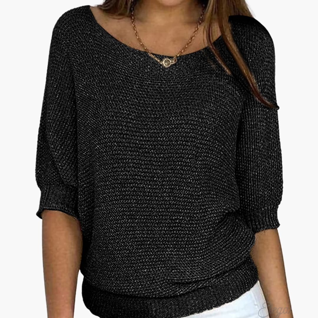 Pull femme en maille avec col rond et ourlet côtelé