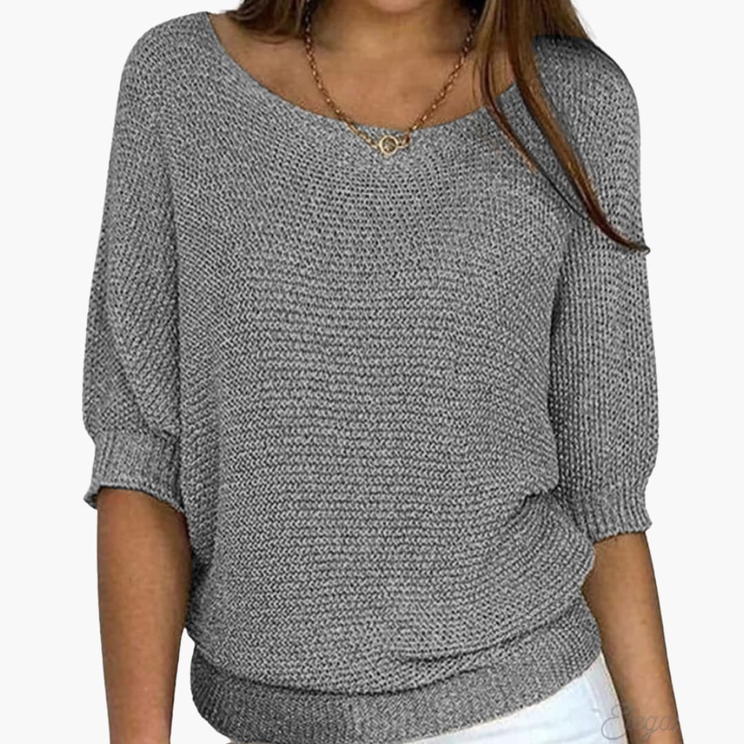 Pull femme en maille avec col rond et ourlet côtelé