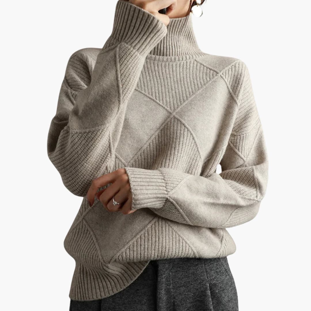 Women's knitted turtleneck sweater with geometric pattern