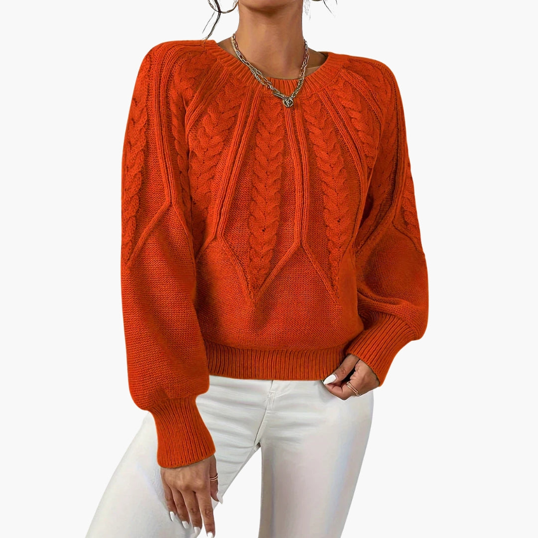 Pull femme maille torsadée col rond avec motif câblé
