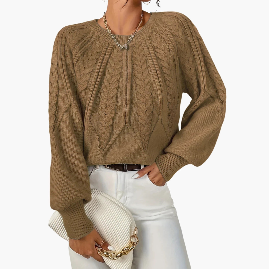 Pull femme maille torsadée col rond avec motif câblé