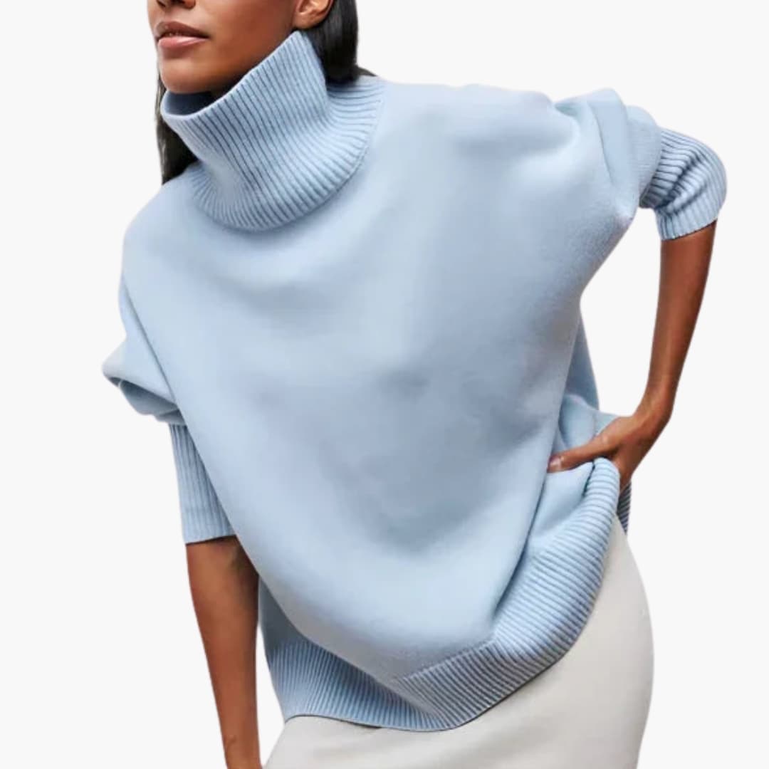 Pull femme oversize à col roulé et bords côtelés