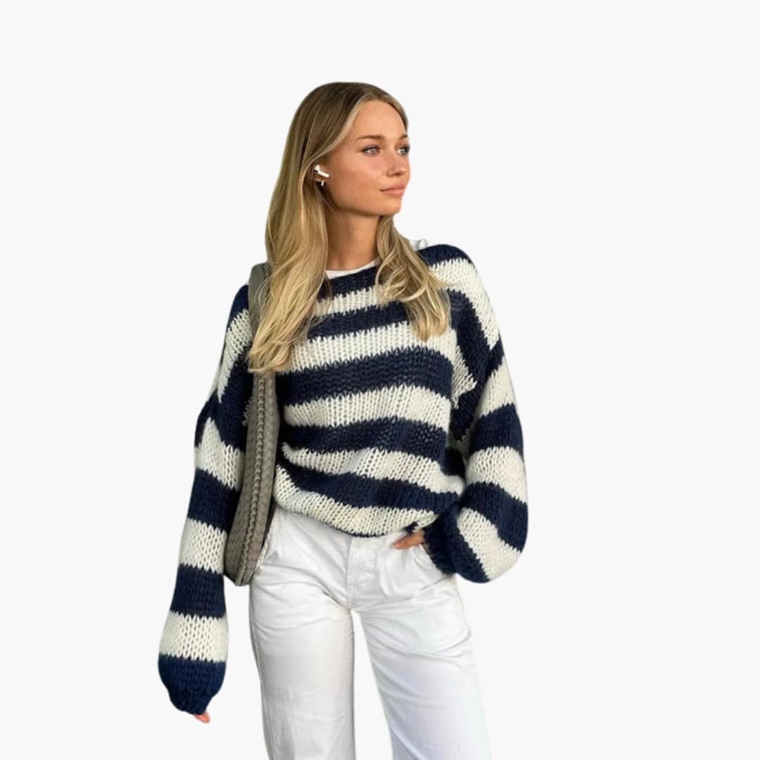 Pull feminino oversize às riscas