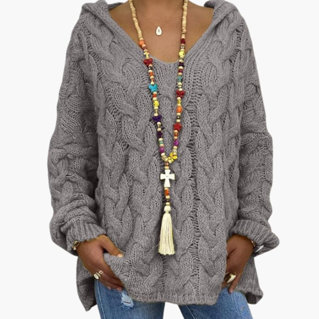 Suéter de mujer con cuello en V y corte holgado con trenzado