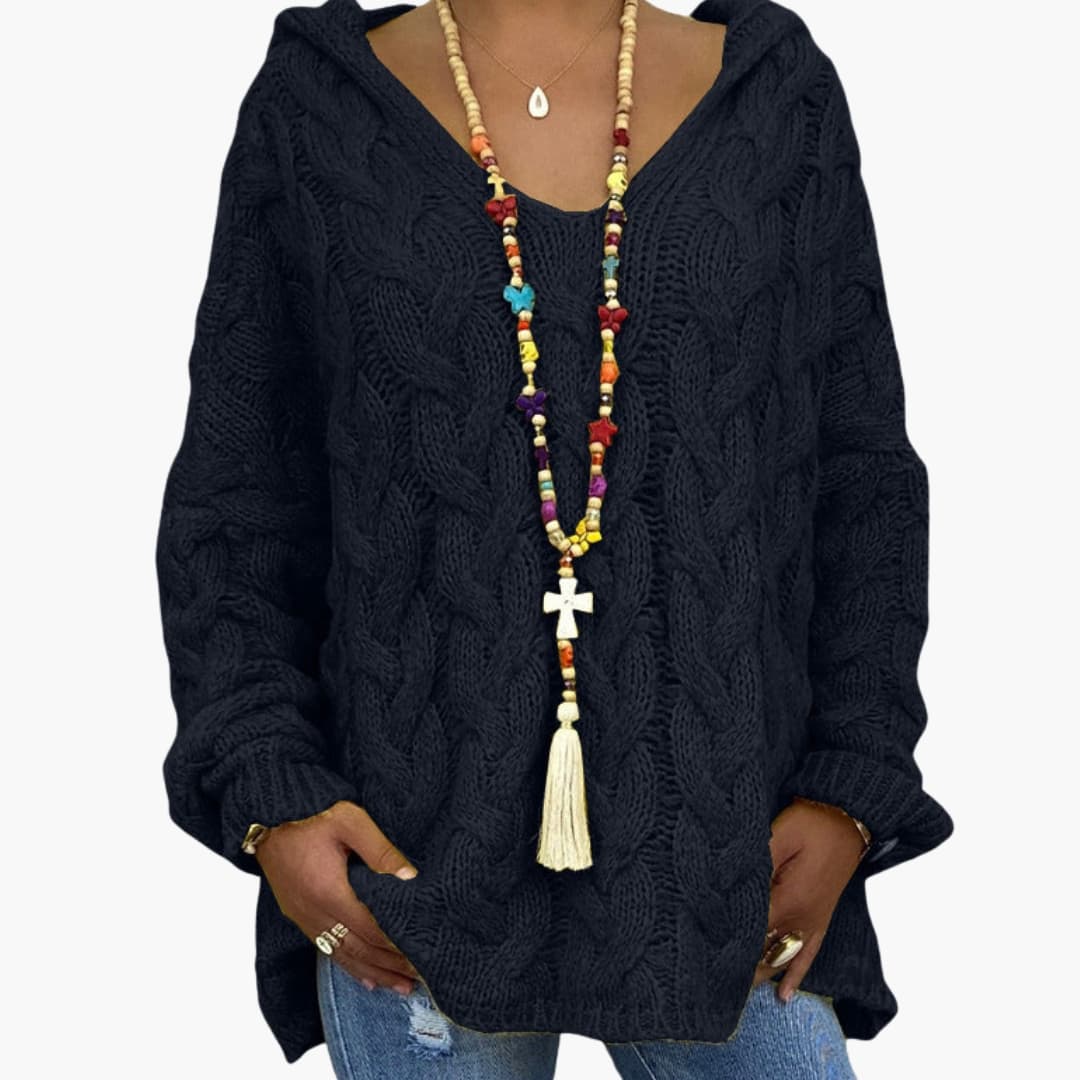 Suéter de mujer con cuello en V y corte holgado con trenzado