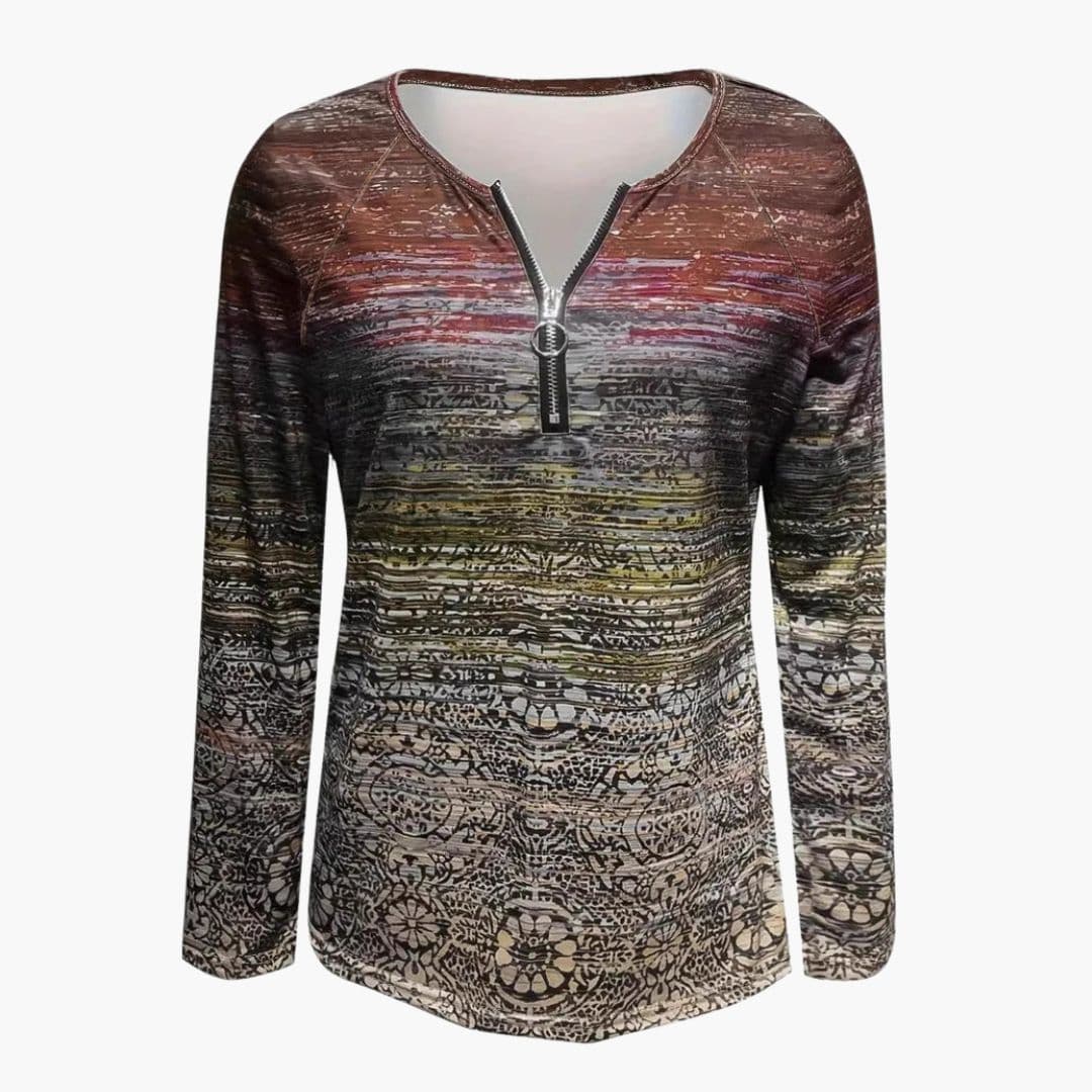 Sudadera con cremallera para mujer con estampado a rayas y superficie texturizada