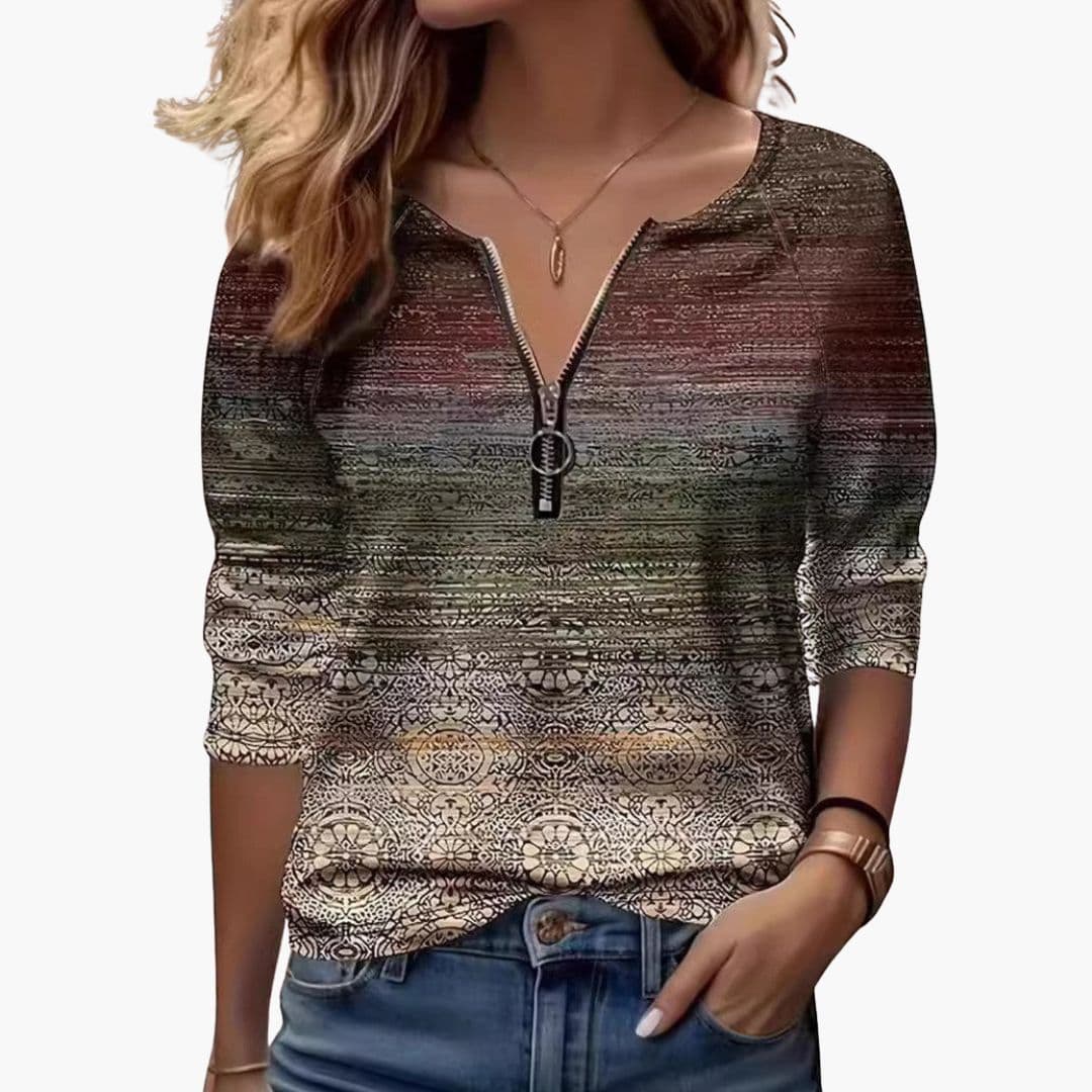 Sudadera con cremallera para mujer con estampado a rayas y superficie texturizada