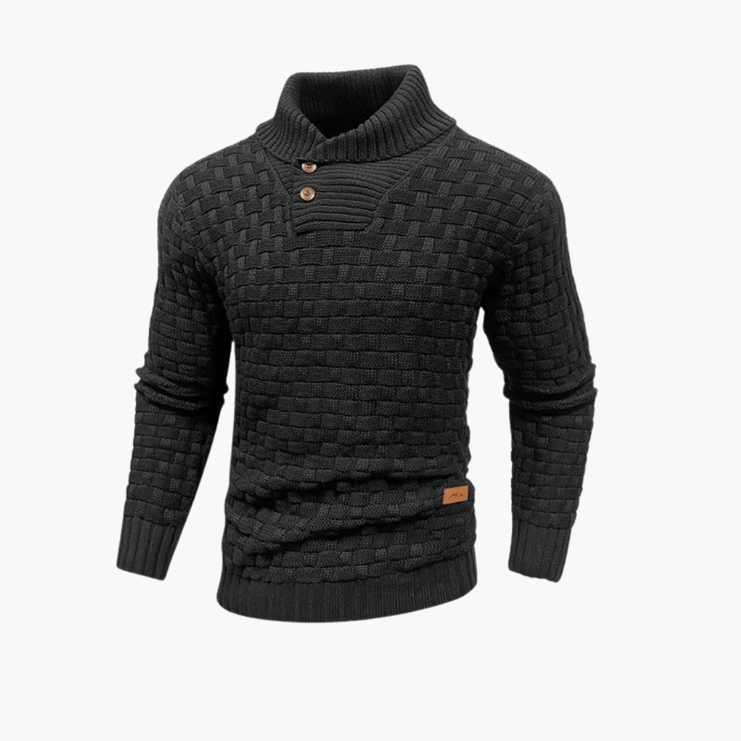 Maglione da uomo con collo alto e patta con bottoni