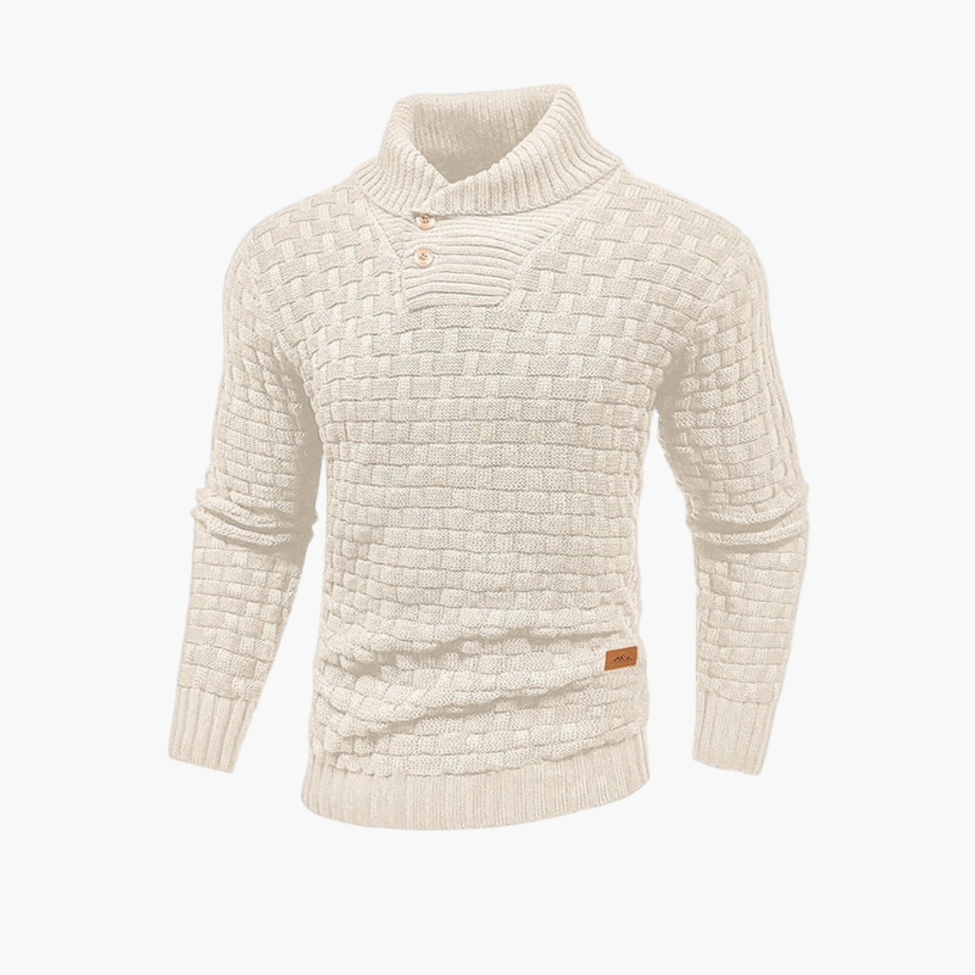 Maglione da uomo con collo alto e patta con bottoni