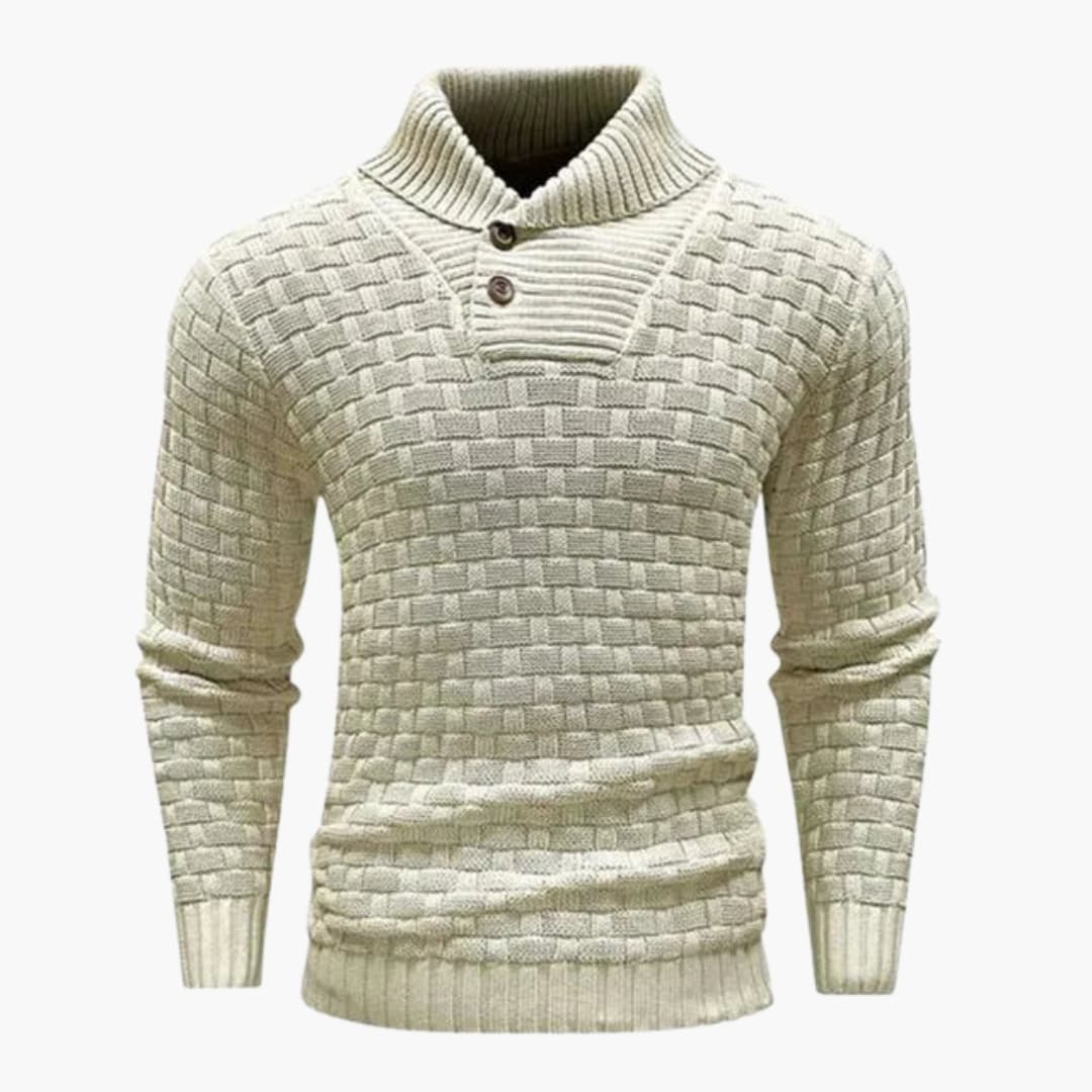 Pull homme à col rabattu avec patte boutonnée