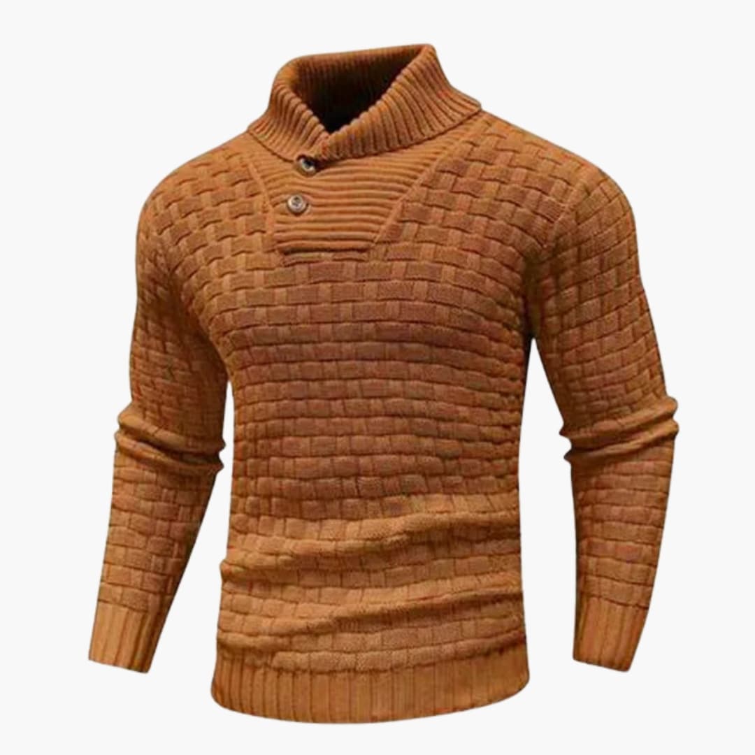 Pull homme à col rabattu avec patte boutonnée