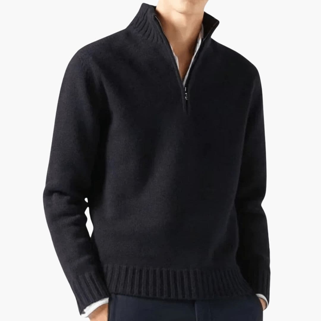 Pull homme à col zippé et base côtelée