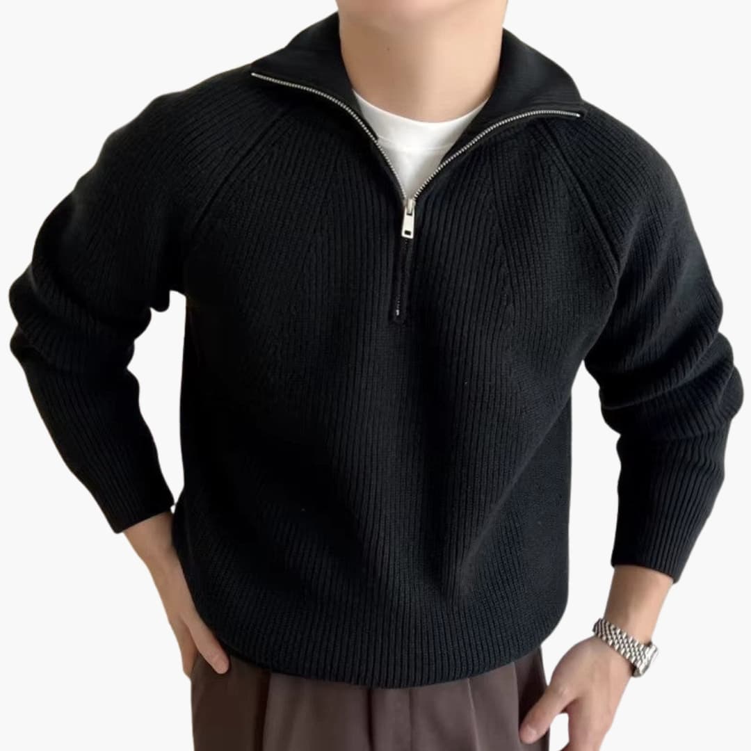 Pull homme à demi-zip en maille avec poignets côtelés