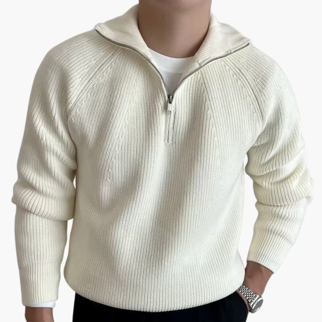 Pull homme à demi-zip en maille avec poignets côtelés