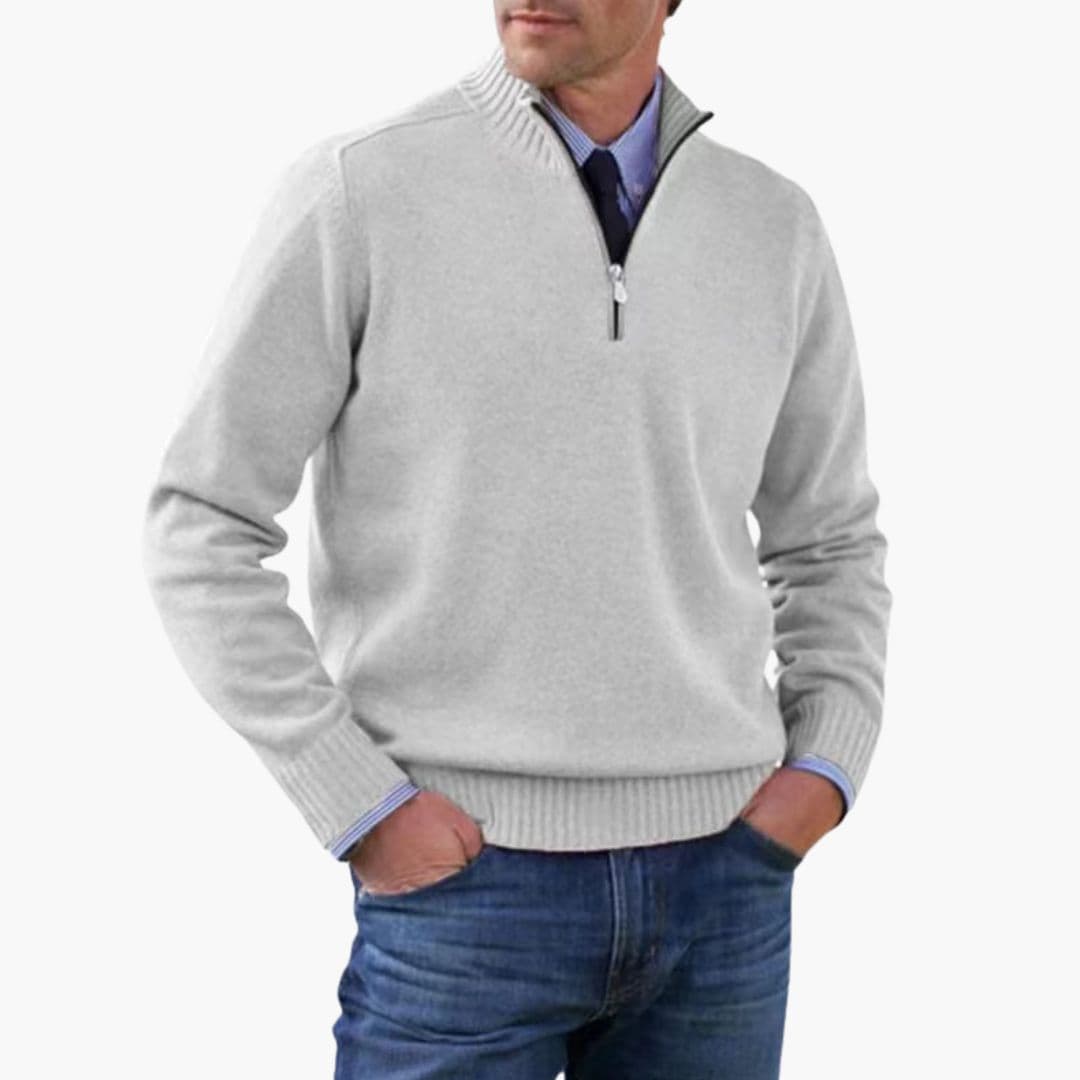 Pull homme demi zip avec ourlet côtelé