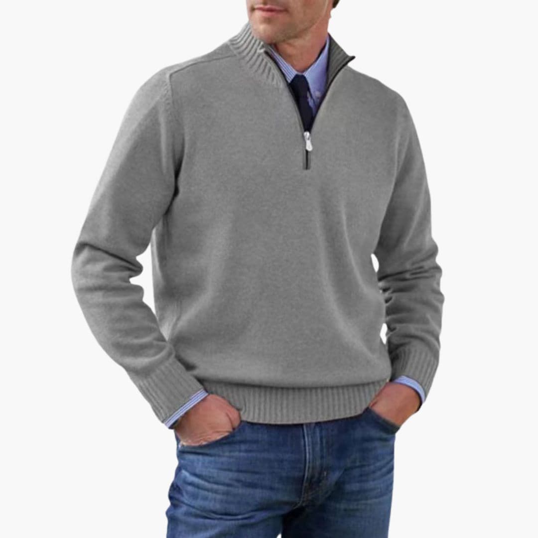Pull homme demi zip avec ourlet côtelé