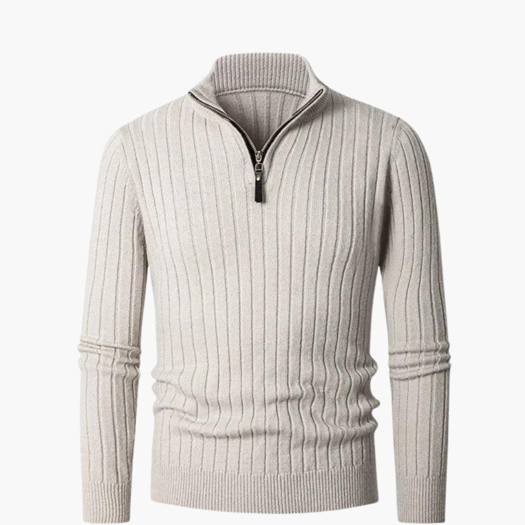 Pull homme en maille à col montant et demi zip
