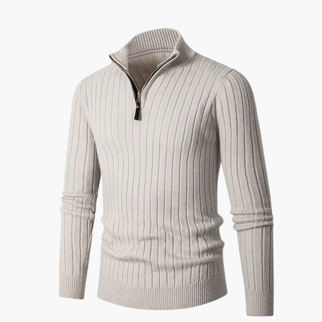 Pull homme en maille à col montant et demi zip