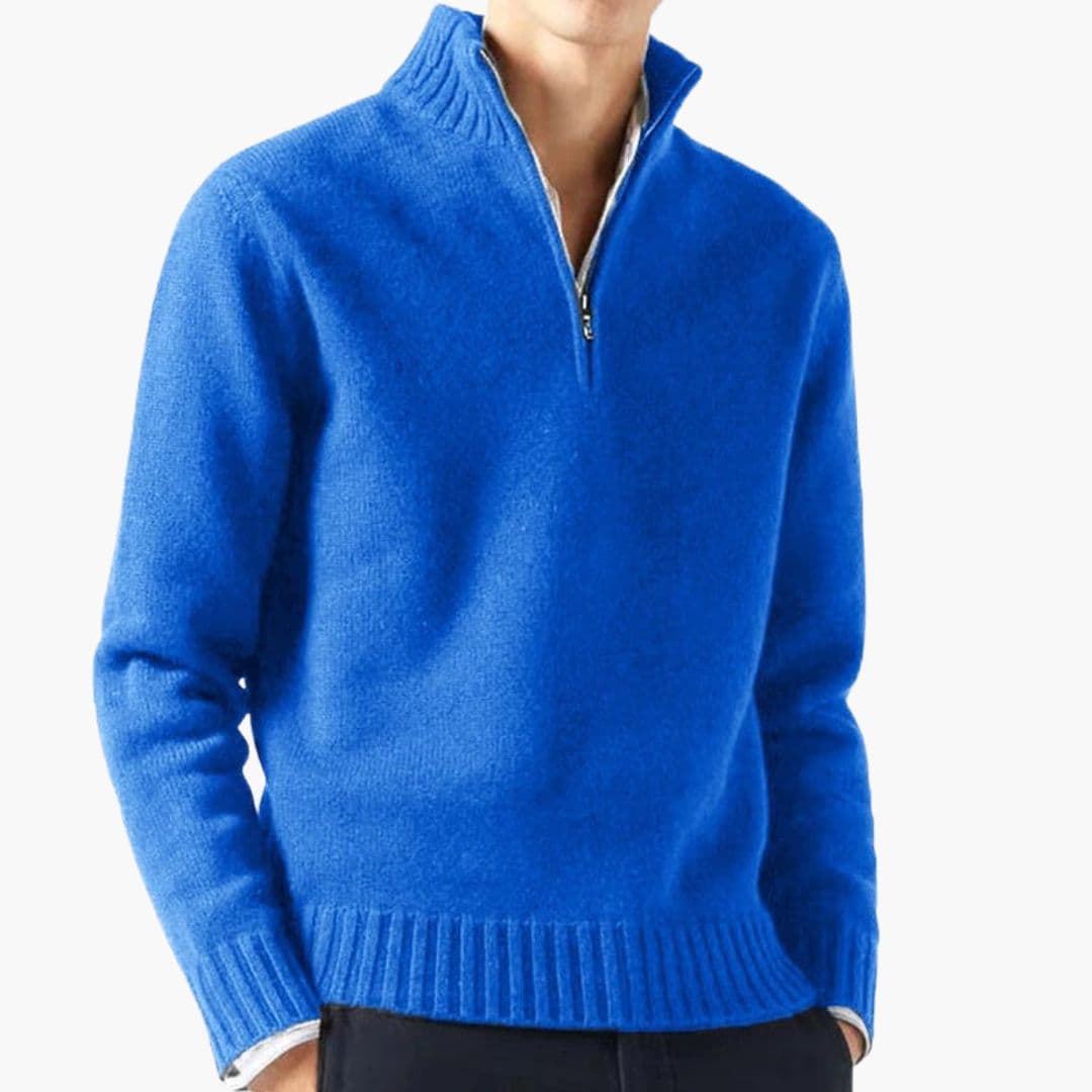 Pull homme en maille à col roulé zippé