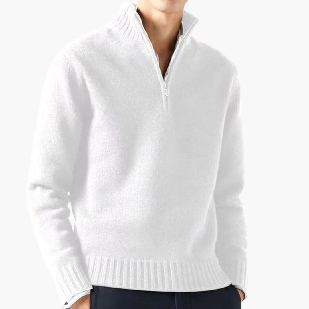 Pull homme en maille à col roulé zippé