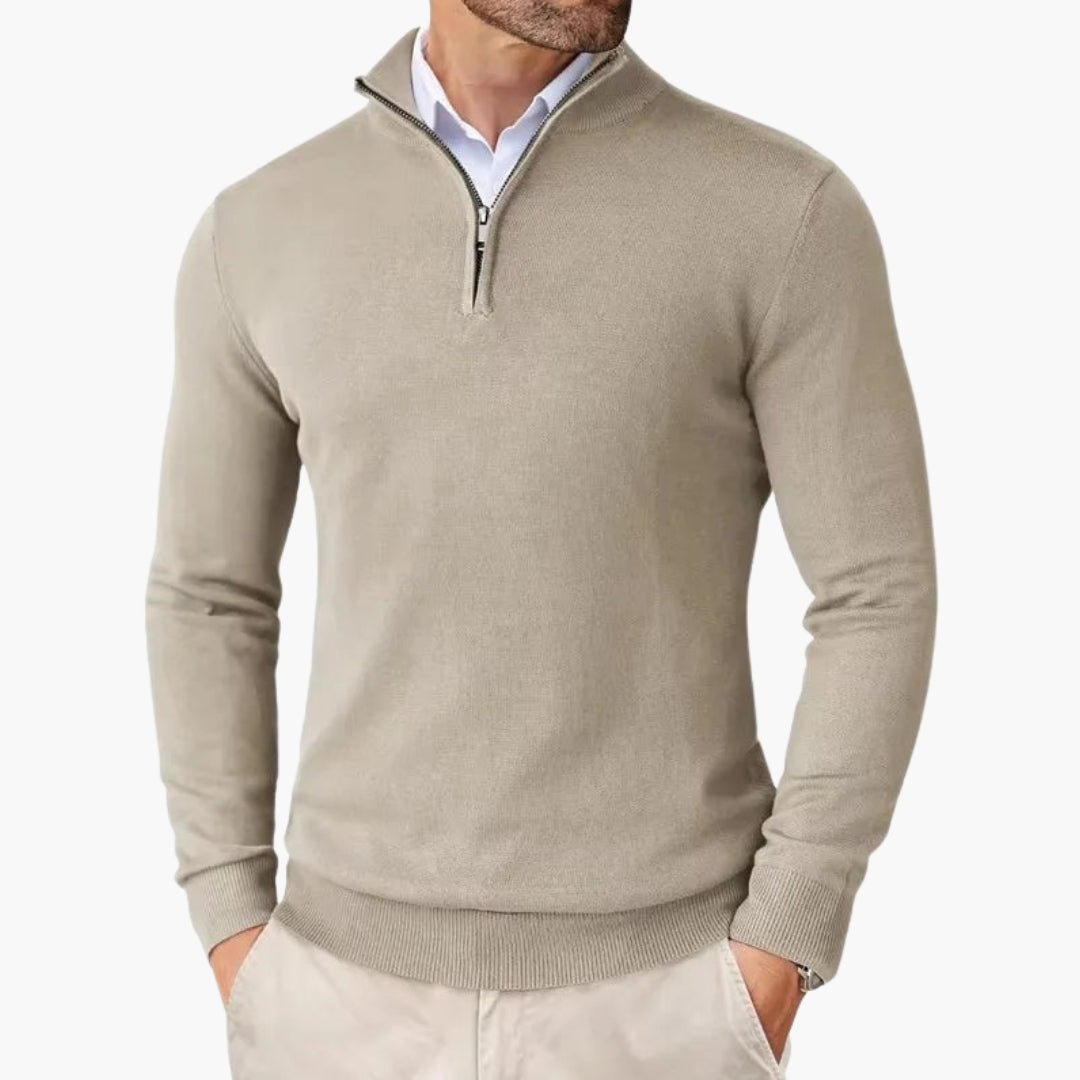 Pull homme en maille avec col zippé et finition côtelée