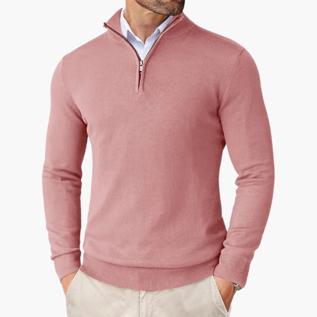 Pull homme en maille avec col zippé et finition côtelée