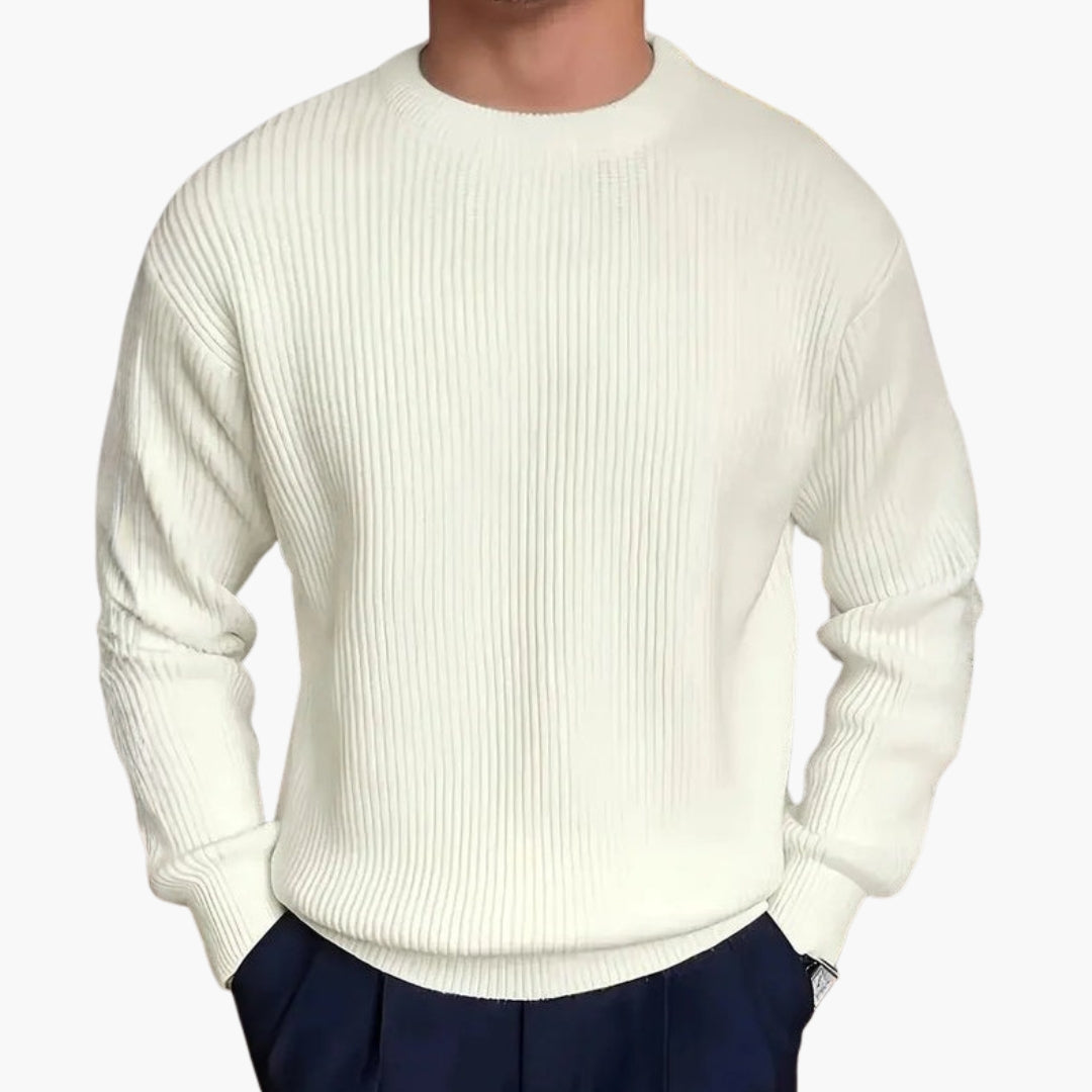 Herrtröja i ribbad stickad lös passform