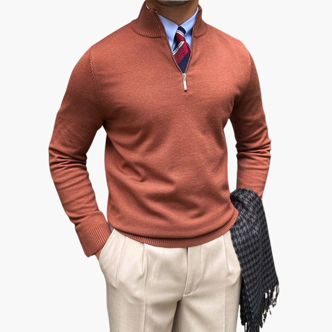 Pull homme en maille demi zip à col montant