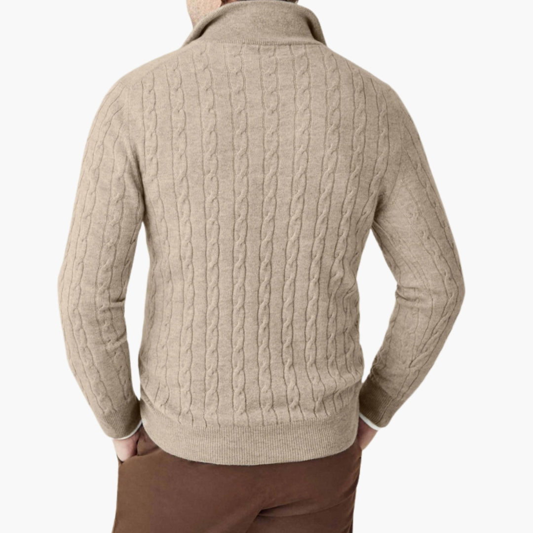 Pull homme torsadé avec col demi zip
