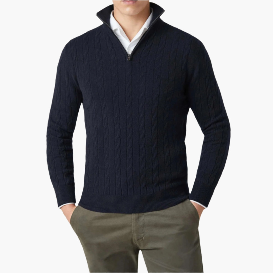 Pull homme torsadé avec col demi zip