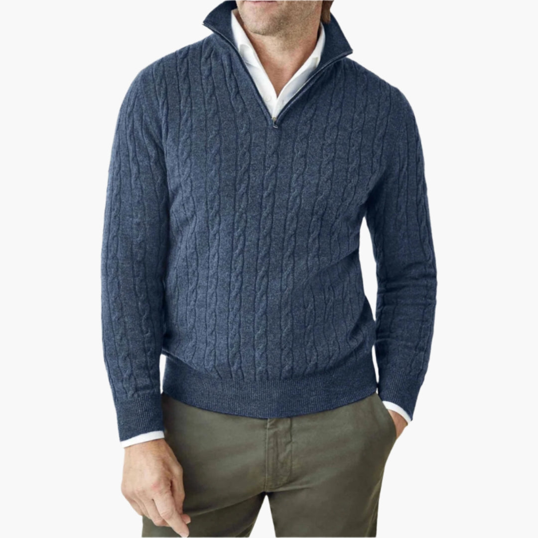 Pull homme torsadé avec col demi zip