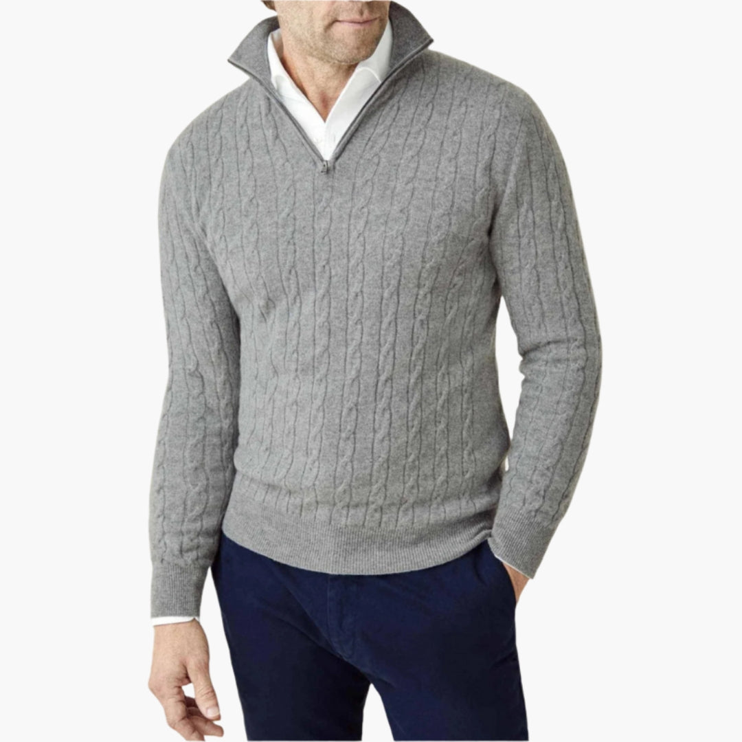 Pull homme torsadé avec col demi zip