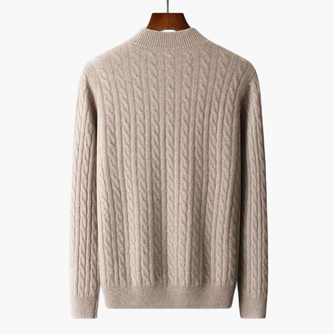 Herrtröja med flätmönster och halv dragkedja