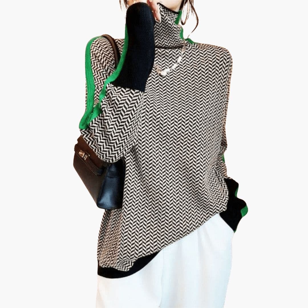 Pull long femme à rayures avec finition côtelée