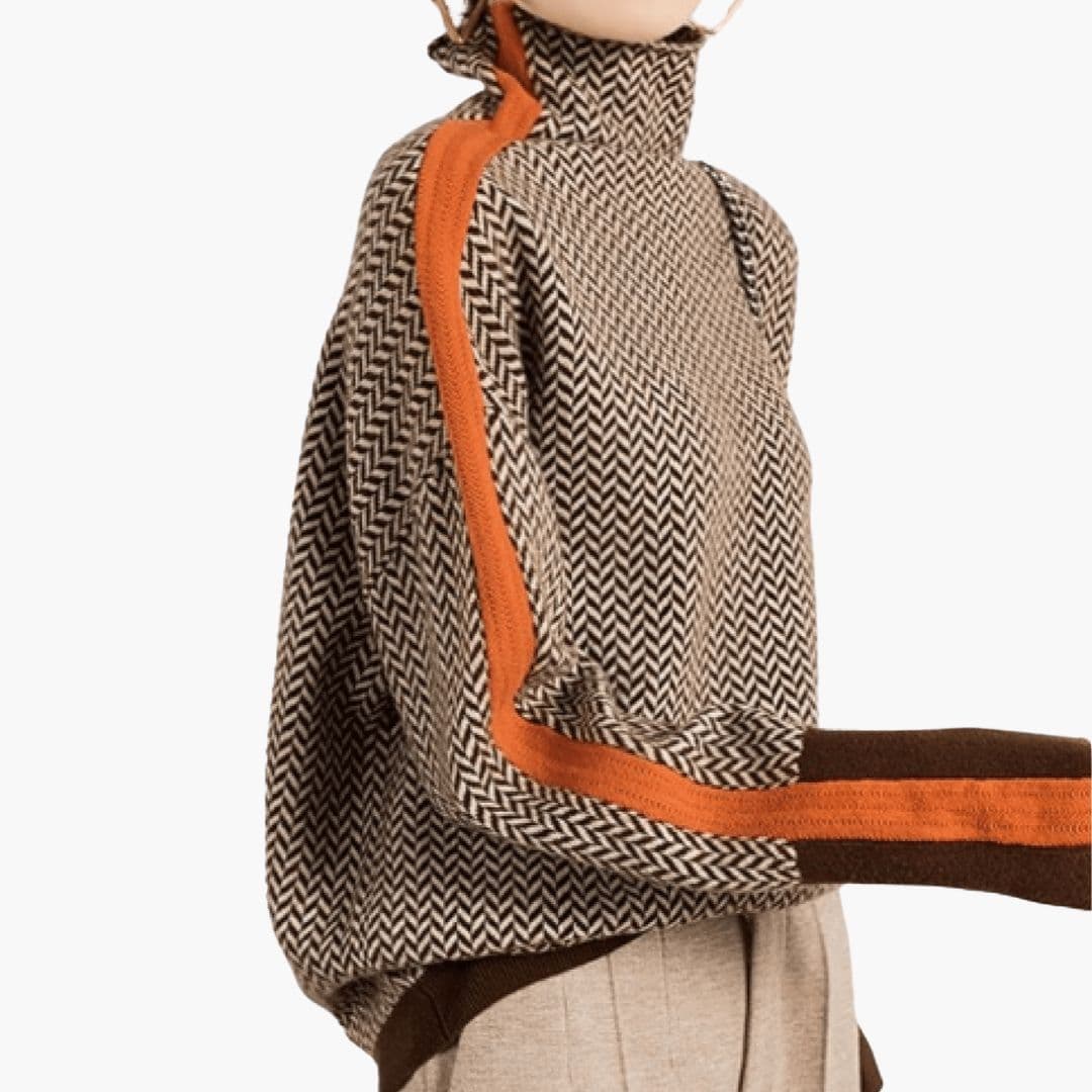 Pull long femme à rayures avec finition côtelée