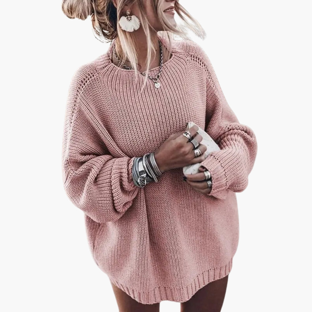 Oversized genser til dame i strikk med vide ermer