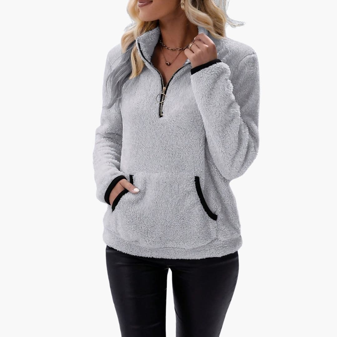 Pull polaire femme avec demi zip et poches