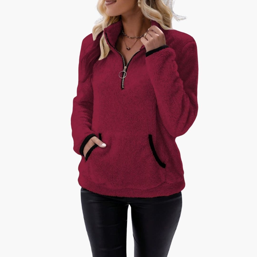Pull polaire femme avec demi zip et poches