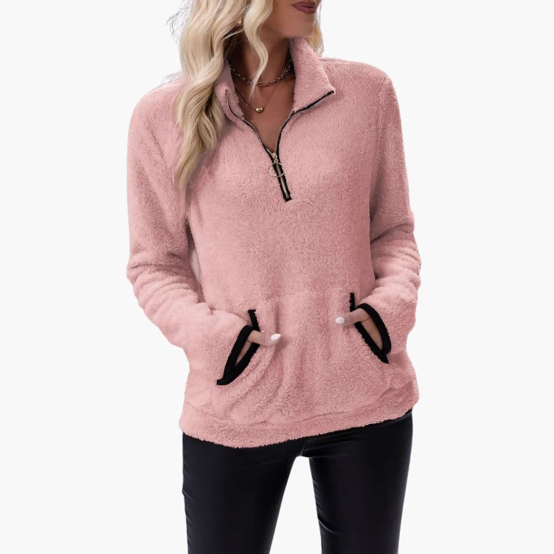 Pull polaire femme avec demi zip et poches