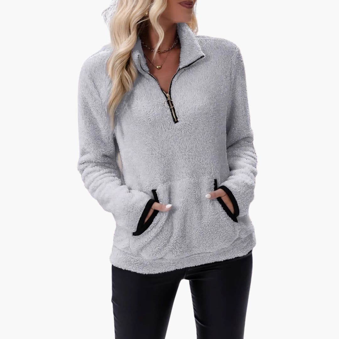 Pull polaire femme avec demi zip et poches