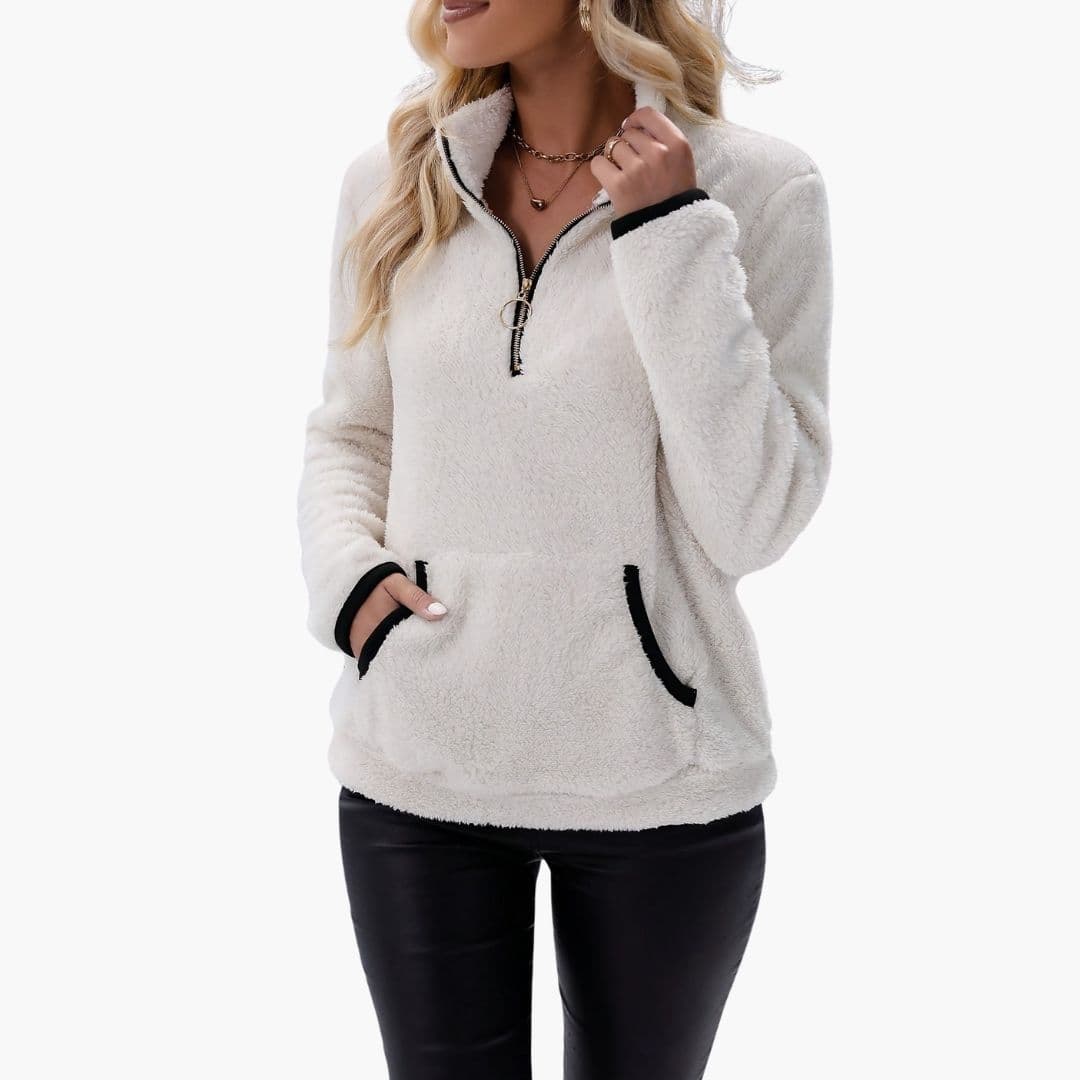 Pull polaire femme avec demi zip et poches