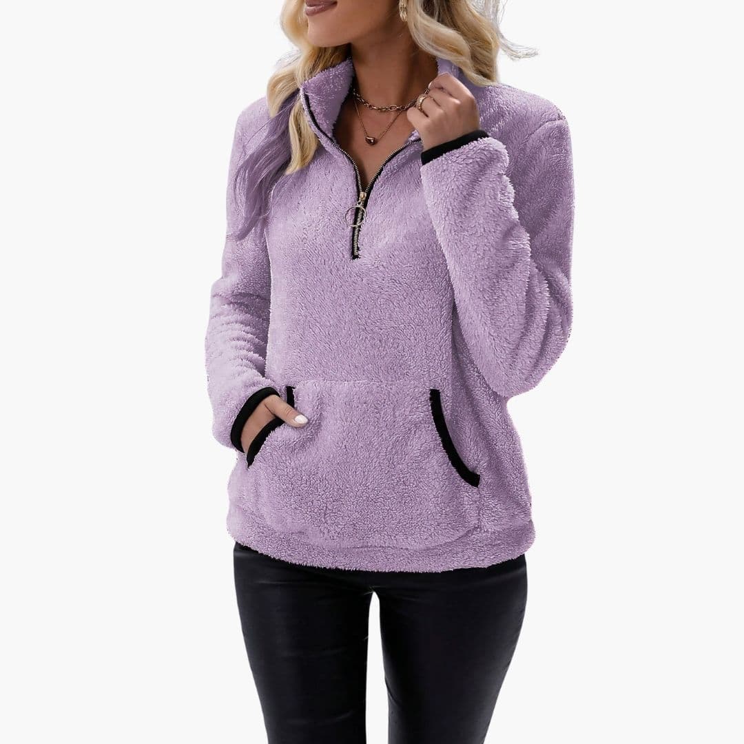 Pull polaire femme avec demi zip et poches