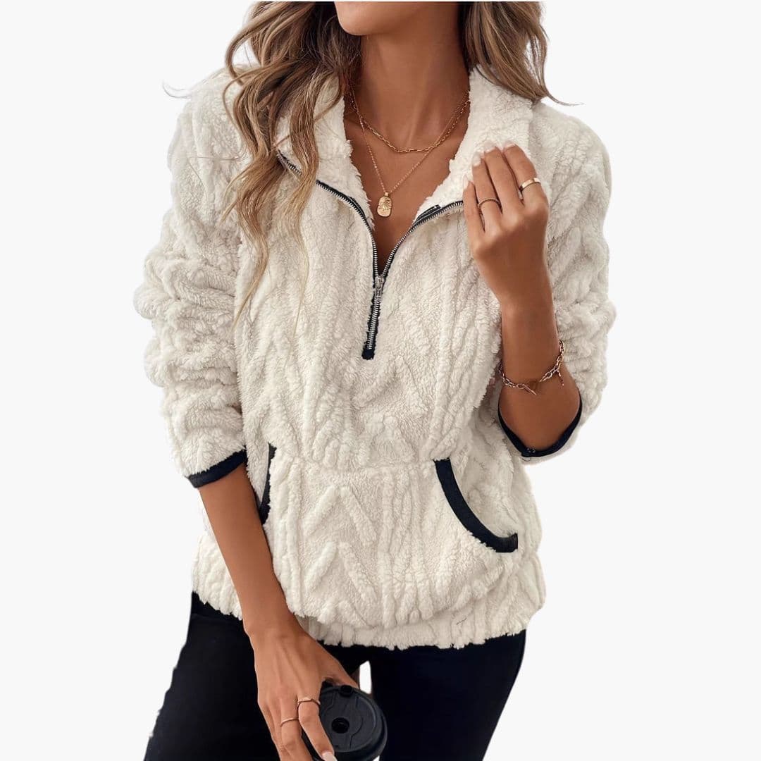 Pull polaire femme zippé avec poches latérales