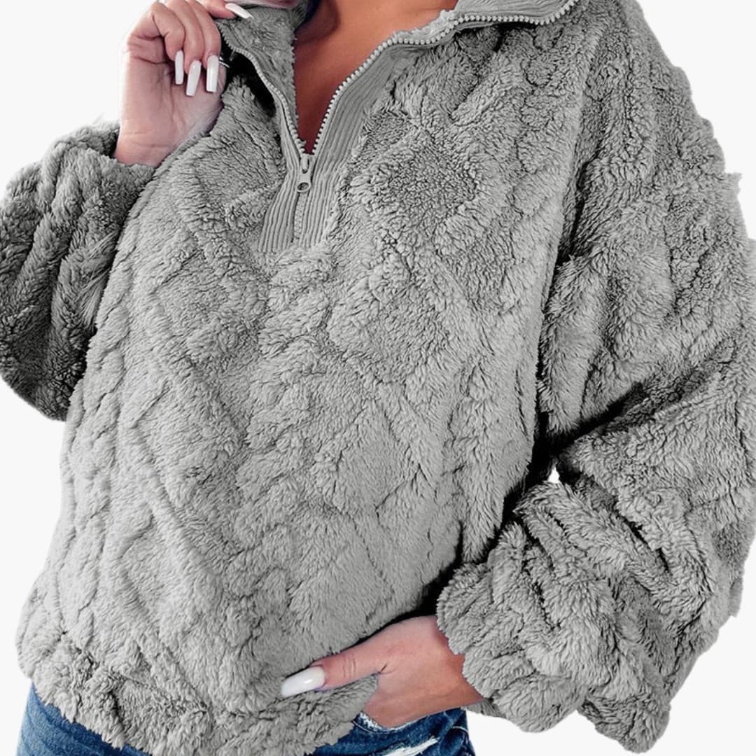 Sudadera polar para mujer con cuello medio con cremallera y motivo de rombos texturizado